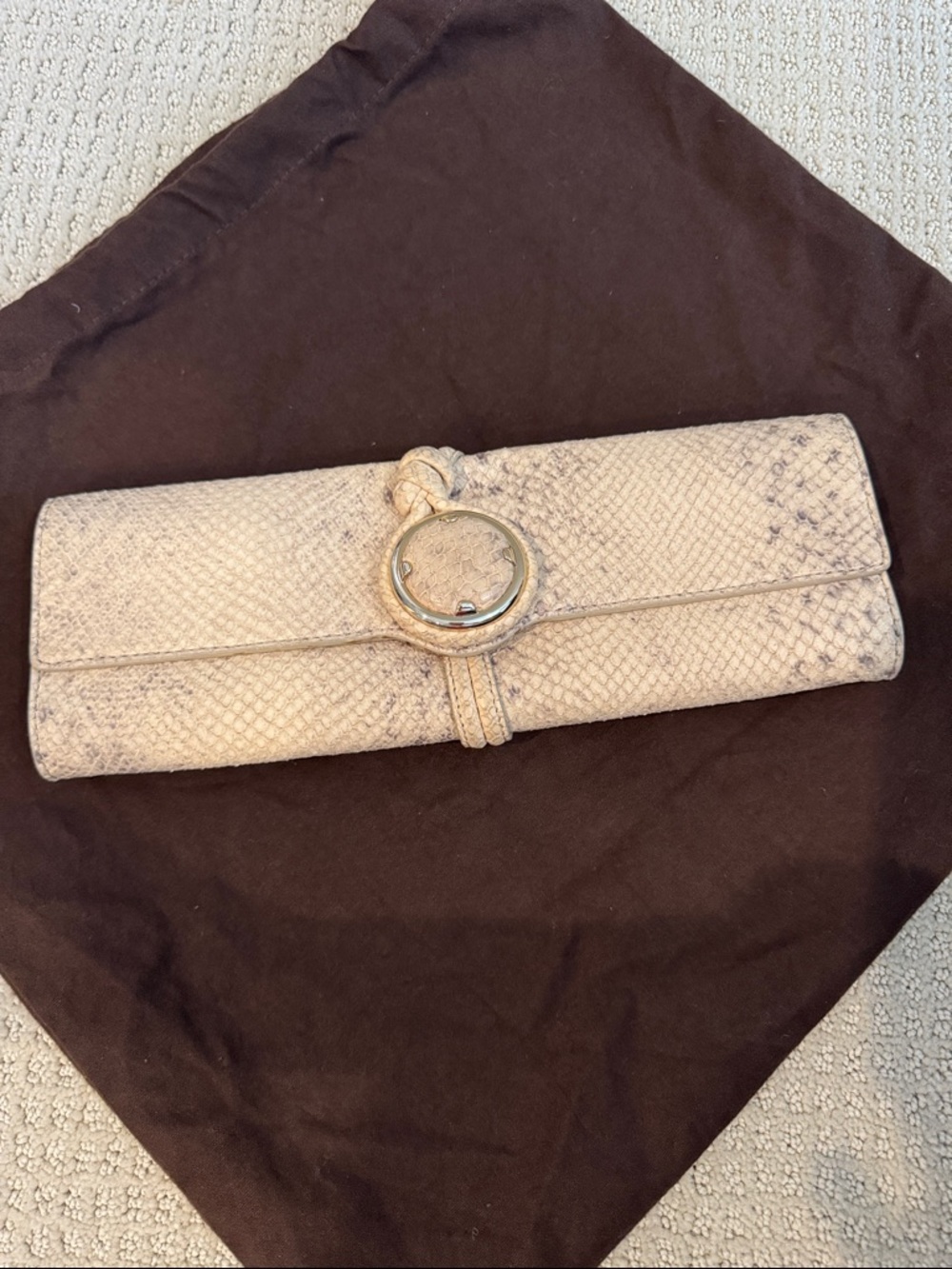 Python Embossed Clutch Neutral Beige | Vintage